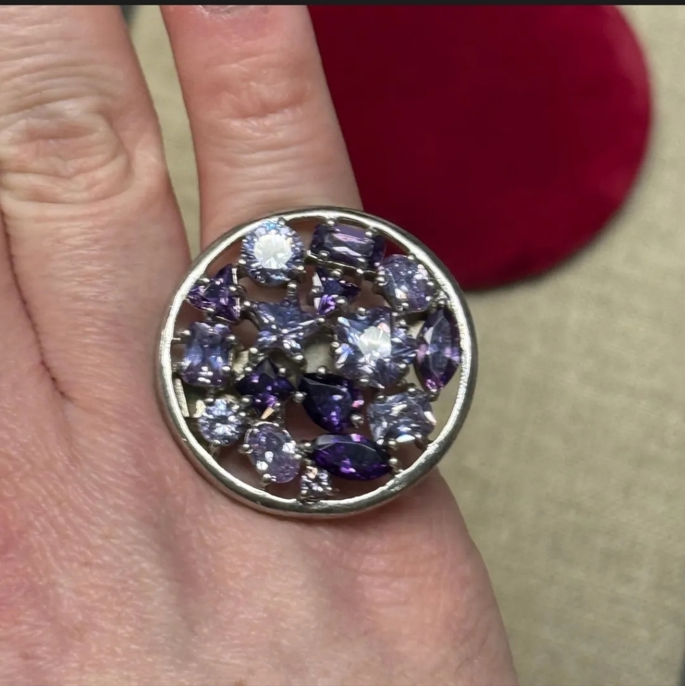 Sterling Silver Purple Statement Shield Ring Size… - image 7